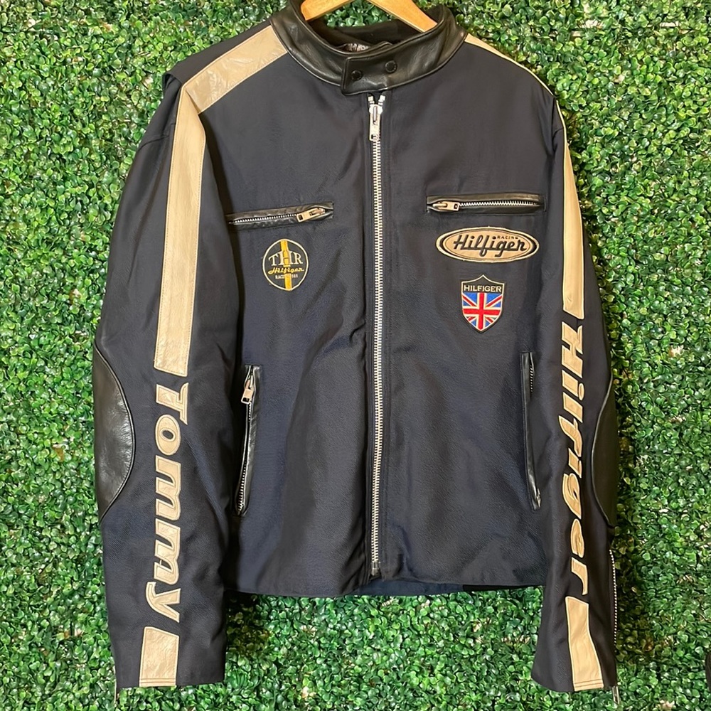 Tommy Hilfiger Racing Leather Motorcycle Jacket - Lrg